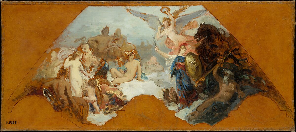 Minerva Combating Brute Force, Isidore Pils (French, Paris 1813/15–1875 Douarnenez), Oil paint on paper, mounted on canvas 