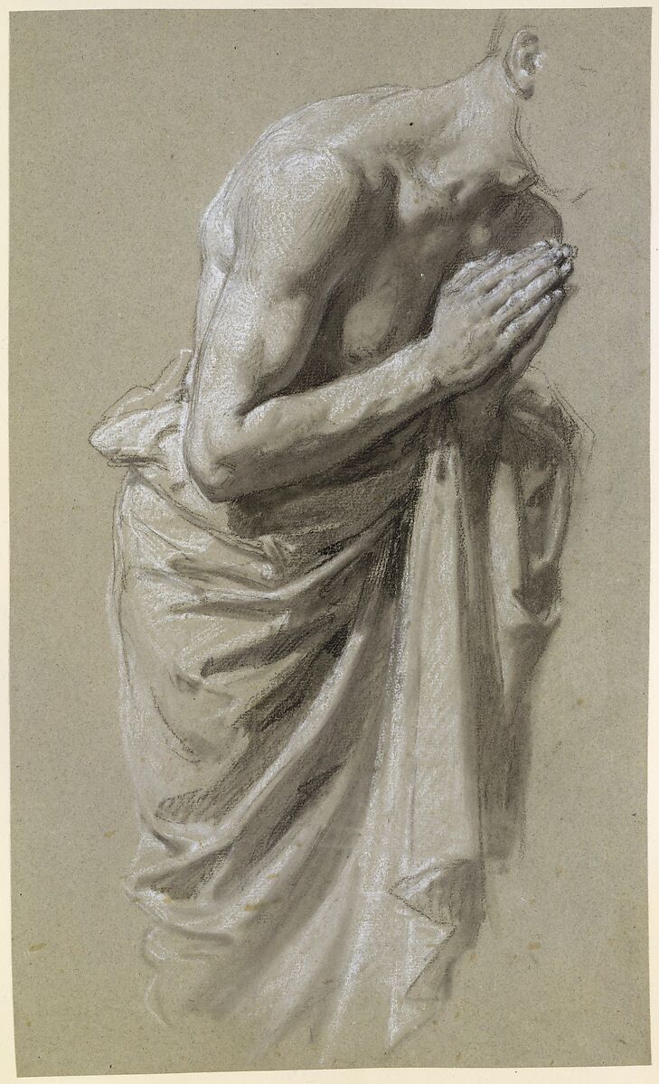 Study for Clovis (middle register; study for wall paintings in the Chapel of Saint Remi, Sainte-Clotilde, Paris, 1858), Isidore Pils (French, Paris 1813/15–1875 Douarnenez), Black chalk, white chalk, on gray paper, stumped