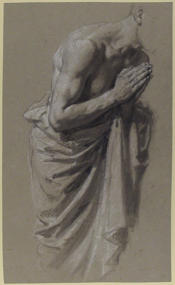 Study for Clovis (middle register; study for wall paintings in the Chapel of Saint Remi, Sainte-Clotilde, Paris, 1858), Isidore Pils (French, Paris 1813/15–1875 Douarnenez), Black chalk, white chalk, on gray paper, stumped