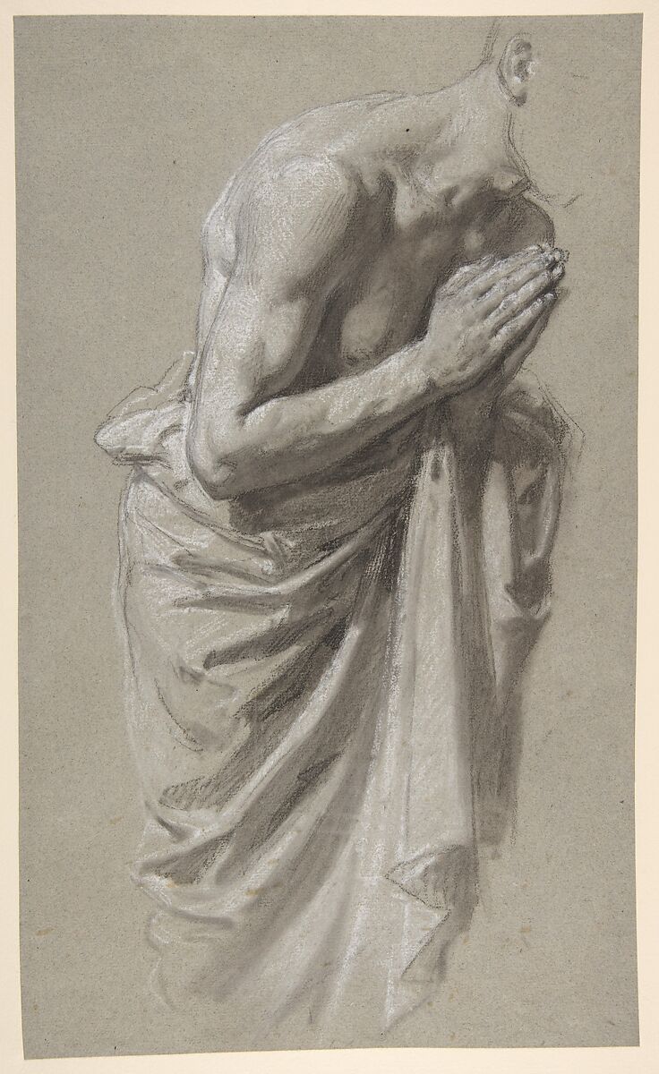 Study for Clovis (middle register; study for wall paintings in the Chapel of Saint Remi, Sainte-Clotilde, Paris, 1858), Isidore Pils (French, Paris 1813/15–1875 Douarnenez), Black chalk, white chalk, on gray paper, stumped 