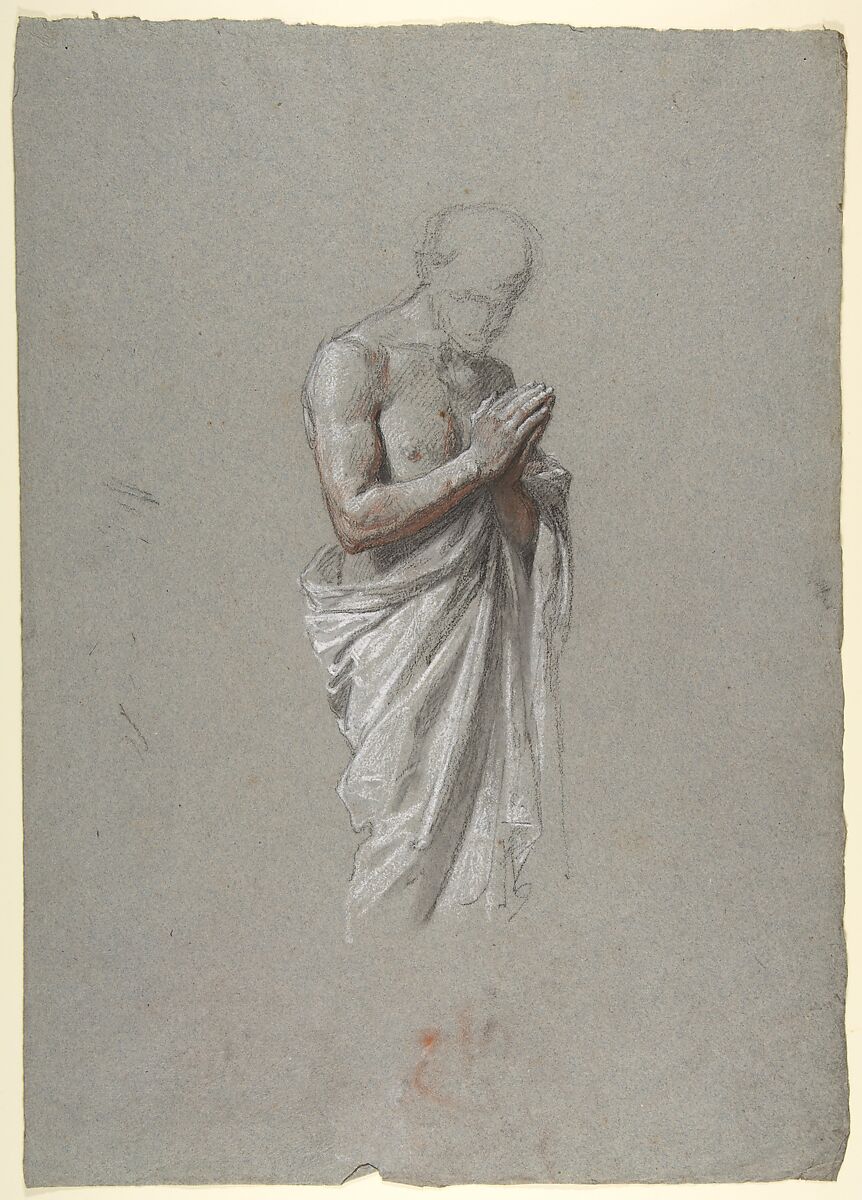 Study for Clovis (middle register; study for wall paintings in the Chapel of Saint Remi, Sainte-Clotilde, Paris, 1858), Isidore Pils (French, Paris 1813/15–1875 Douarnenez), Black, white, and red chalk on gray paper 