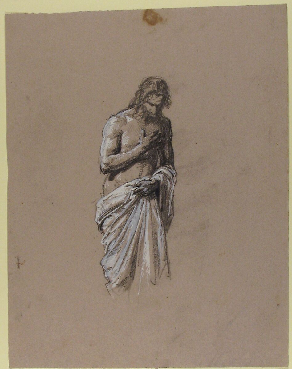 Study for Clovis (middle register; study for wall paintings in the Chapel of Saint Remi, Sainte-Clotilde, Paris, 1858); verso:  Head of a Soldier (unrelated to Sainte-Clotilde decorations), Isidore Pils (French, Paris 1813/15–1875 Douarnenez), Black chalk, stumped, heightened with white gouache, on gray paper (recto); black chalk (verso)
