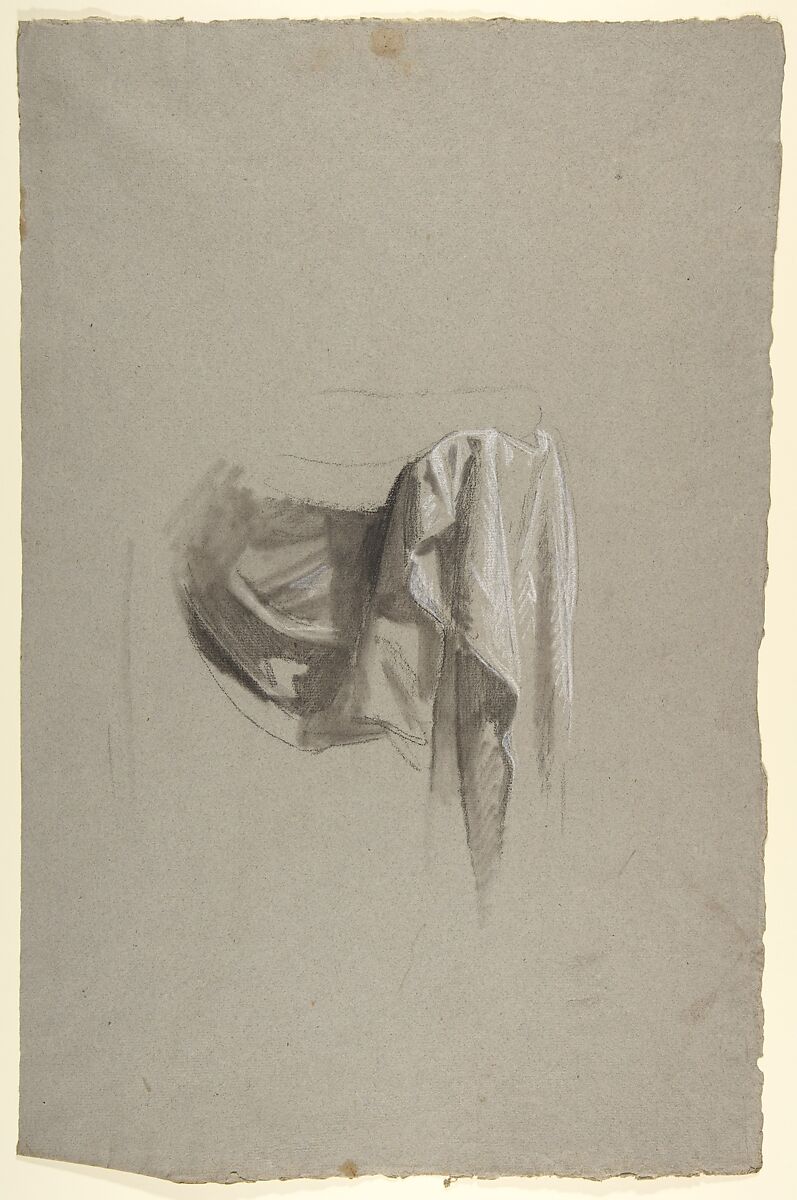 Drapery Study for Figure Holding Crown (middle register); study for wall paintings in the Chapel of Saint Remi, Sainte-Clotilde, Paris, 1858, Isidore Pils (French, Paris 1813/15–1875 Douarnenez), Black chalk, stumped, heightened with white chalk, on gray paper 