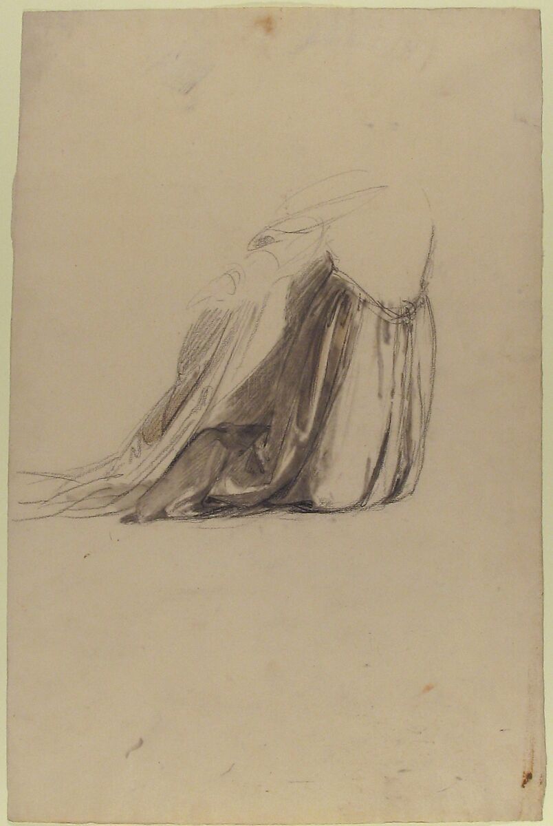 Drapery Study for Sainte Clotilde (middle register; study for wall paintings in the Chapel of Saint Remi, Sainte-Clotilde, Paris, 1858), Isidore Pils (French, Paris 1813/15–1875 Douarnenez), Black chalk, stumped, traces of red chalk, stumped