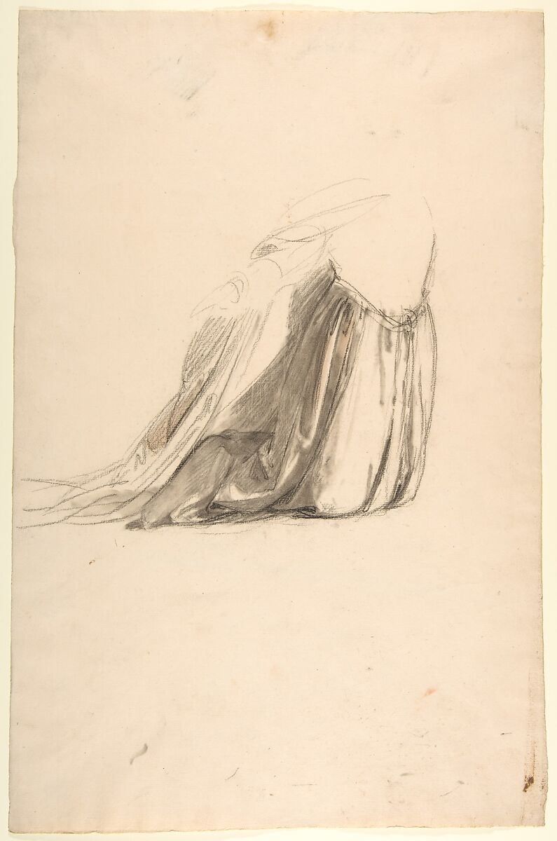 Drapery Study for Sainte Clotilde (middle register; study for wall paintings in the Chapel of Saint Remi, Sainte-Clotilde, Paris, 1858), Isidore Pils (French, Paris 1813/15–1875 Douarnenez), Black chalk, stumped, traces of red chalk, stumped 