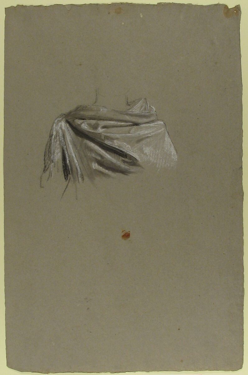 Drapery Study for Soldier (middle register; study for wall paintings in the Chapel of Saint Remi, Sainte-Clotilde, Paris, 1858), Isidore Pils (French, Paris 1813/15–1875 Douarnenez), Black and white chalk, stumped, on gray paper