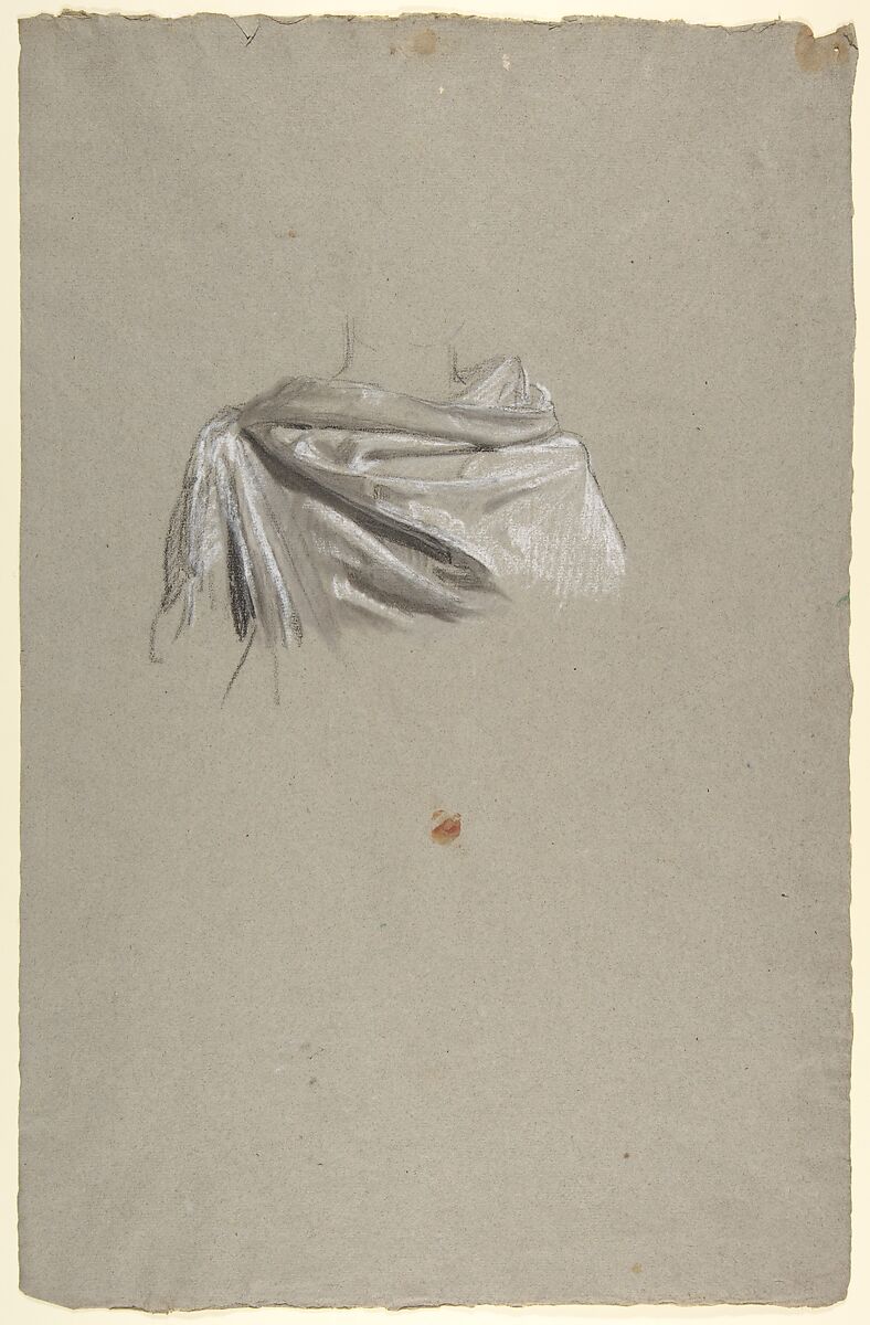 Drapery Study for Soldier (middle register; study for wall paintings in the Chapel of Saint Remi, Sainte-Clotilde, Paris, 1858), Isidore Pils (French, Paris 1813/15–1875 Douarnenez), Black and white chalk, stumped, on gray paper 