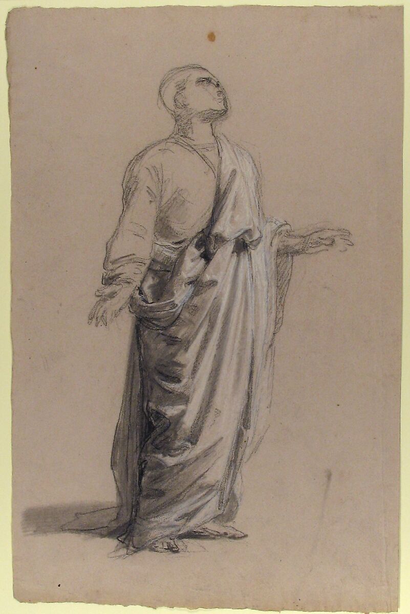 Saint Remi (lower register; study for wall paintings in the Chapel of Saint Remi, Sainte-Clotilde, Paris, 1858), Isidore Pils (French, Paris 1813/15–1875 Douarnenez), Black chalk, stumped, white chalk, on light gray paper