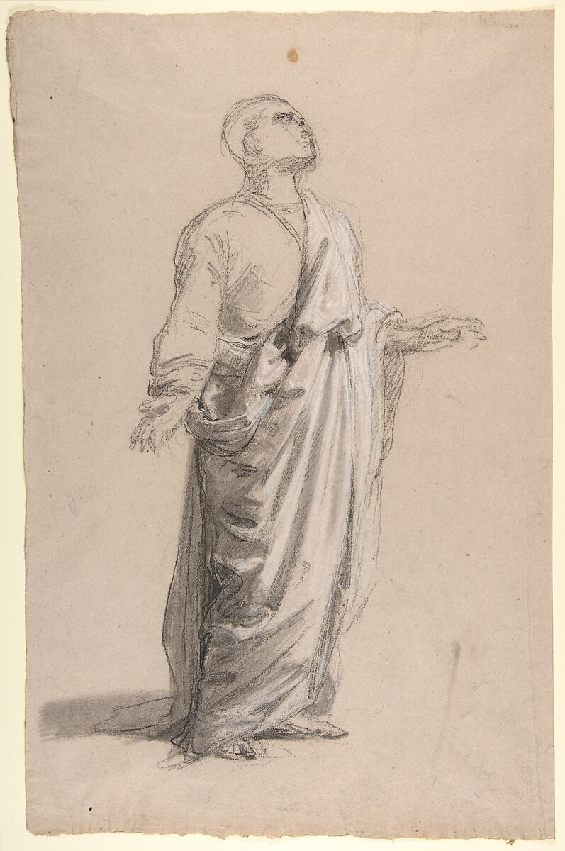 Saint Remi (lower register; study for wall paintings in the Chapel of Saint Remi, Sainte-Clotilde, Paris, 1858), Isidore Pils (French, Paris 1813/15–1875 Douarnenez), Black chalk, stumped, white chalk, on light gray paper 