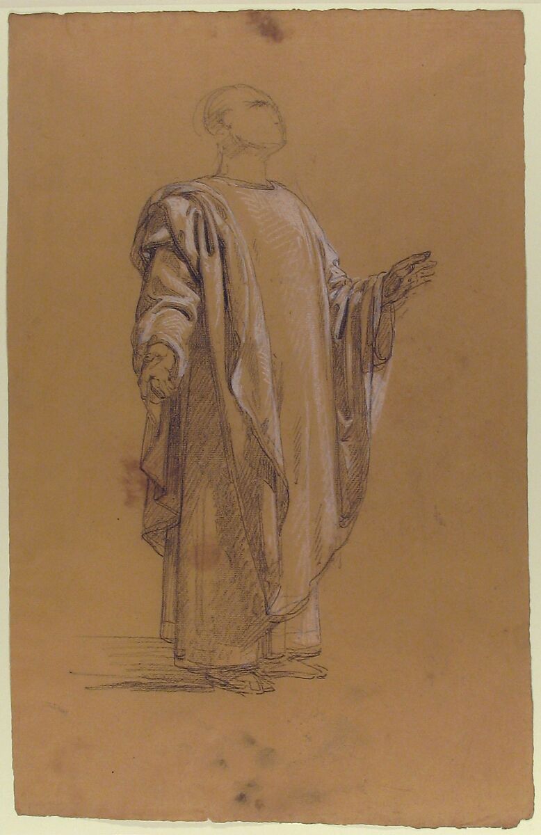 Saint Remi (lower register; study for wall paintings in the Chapel of Saint Remi, Sainte-Clotilde, Paris, 1858), Isidore Pils (French, Paris 1813/15–1875 Douarnenez), Black chalk, heightened with white chalk, on beige paper