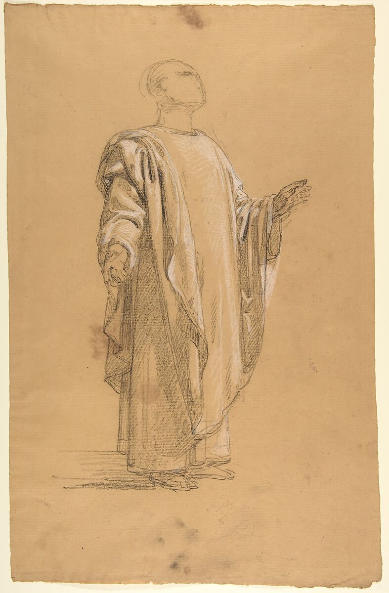 Saint Remi (lower register; study for wall paintings in the Chapel of Saint Remi, Sainte-Clotilde, Paris, 1858), Isidore Pils (French, Paris 1813/15–1875 Douarnenez), Black chalk, heightened with white chalk, on beige paper 