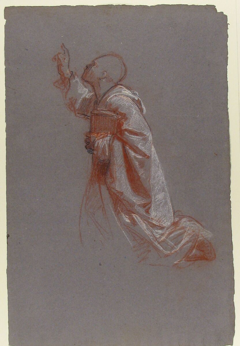 Cleric (lower register; study for wall paintings in the Chapel of Saint Remi, Sainte-Clotilde, Paris, 1858), Isidore Pils (French, Paris 1813/15–1875 Douarnenez), Red, white, and black chalk, on dark gray paper