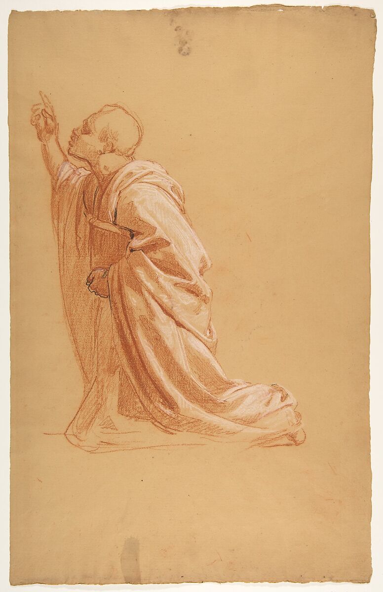 Cleric (lower register; study for wall paintings in the Chapel of Saint Remi, Sainte-Clotilde, Paris, 1858), Isidore Pils (French, Paris 1813/15–1875 Douarnenez), Red and white chalk, traces of black chalk, on beige paper 