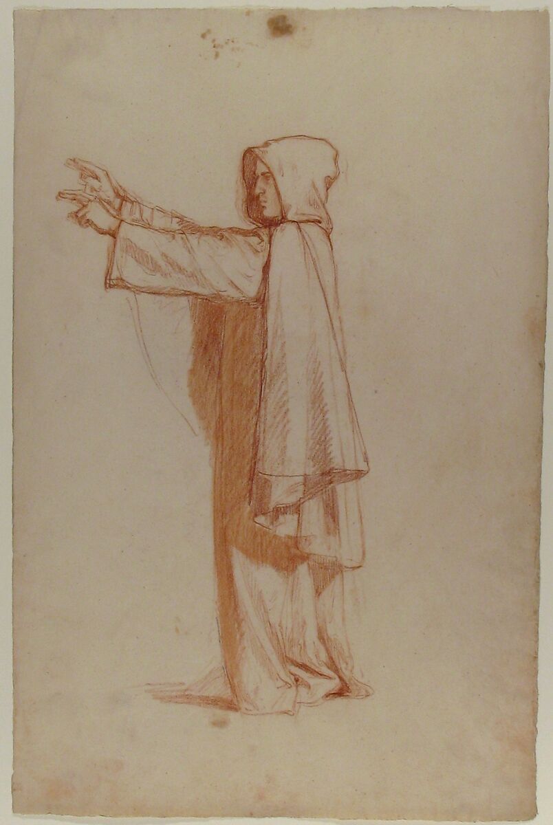 Monk (lower register; study for wall paintings in the Chapel of Saint Remi, Sainte-Clotilde, Paris, 1858), Isidore Pils (French, Paris 1813/15–1875 Douarnenez), Red chalk, stumped, traces of black chalk