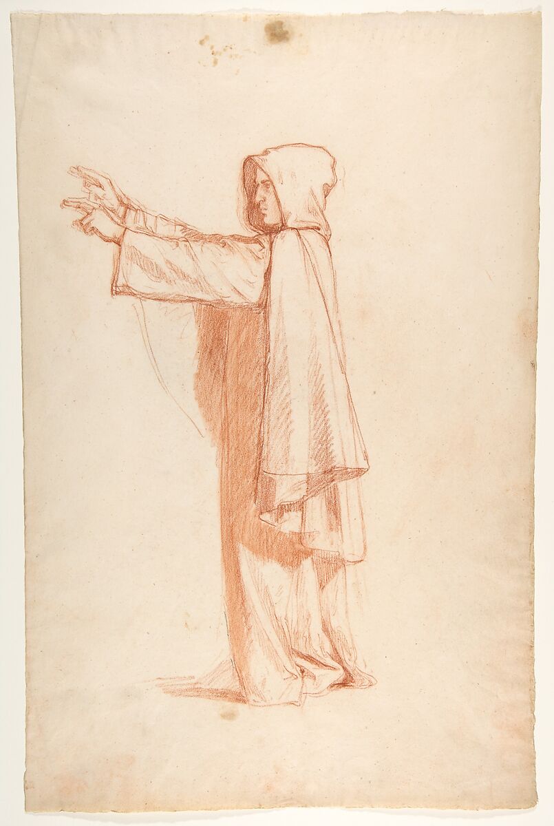 Monk (lower register; study for wall paintings in the Chapel of Saint Remi, Sainte-Clotilde, Paris, 1858), Isidore Pils (French, Paris 1813/15–1875 Douarnenez), Red chalk, stumped, traces of black chalk 