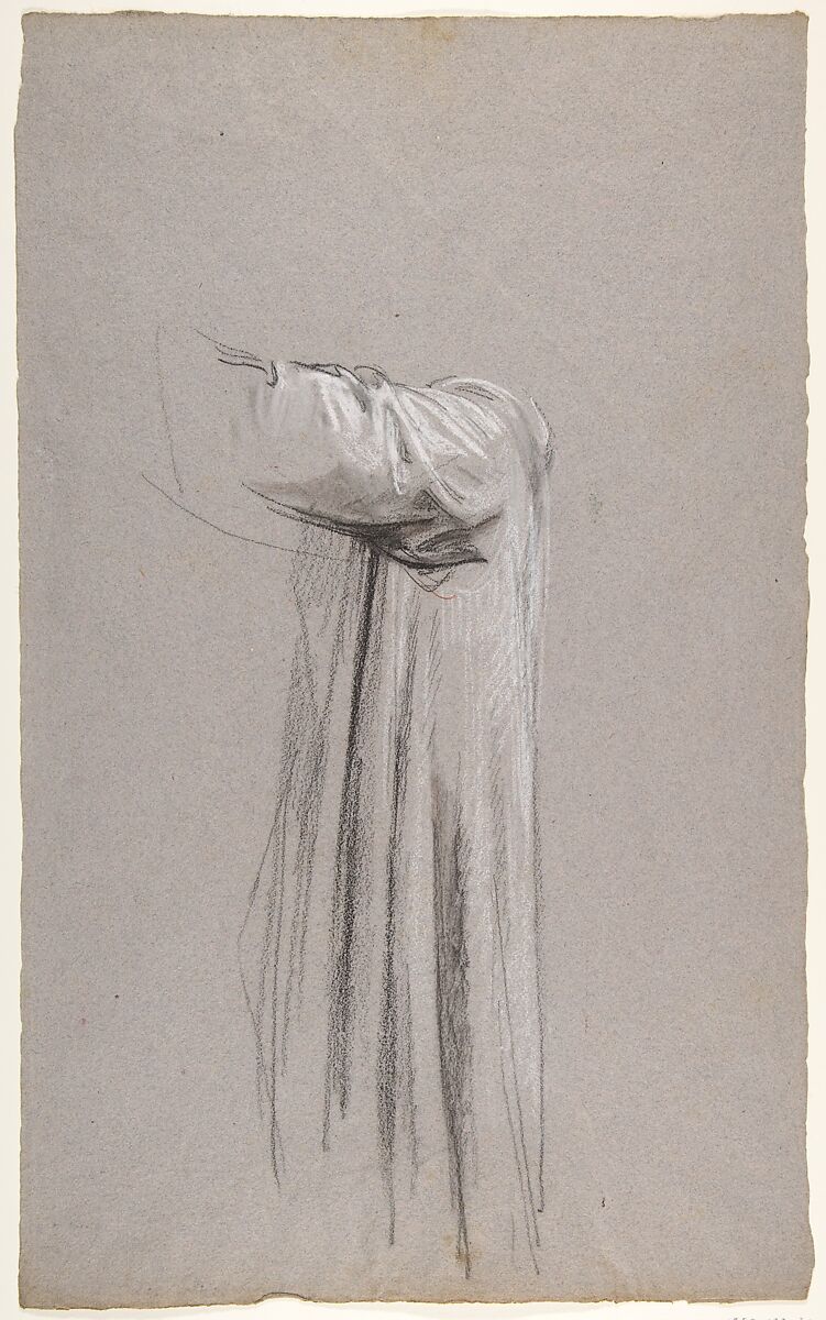 Drapery Study for a Monk (lower register; study for wall paintings in the Chapel of Saint Remi, Sainte-Clotilde, Paris, 1858), Isidore Pils (French, Paris 1813/15–1875 Douarnenez), Black and white chalk, traces of red chalk, on gray paper 