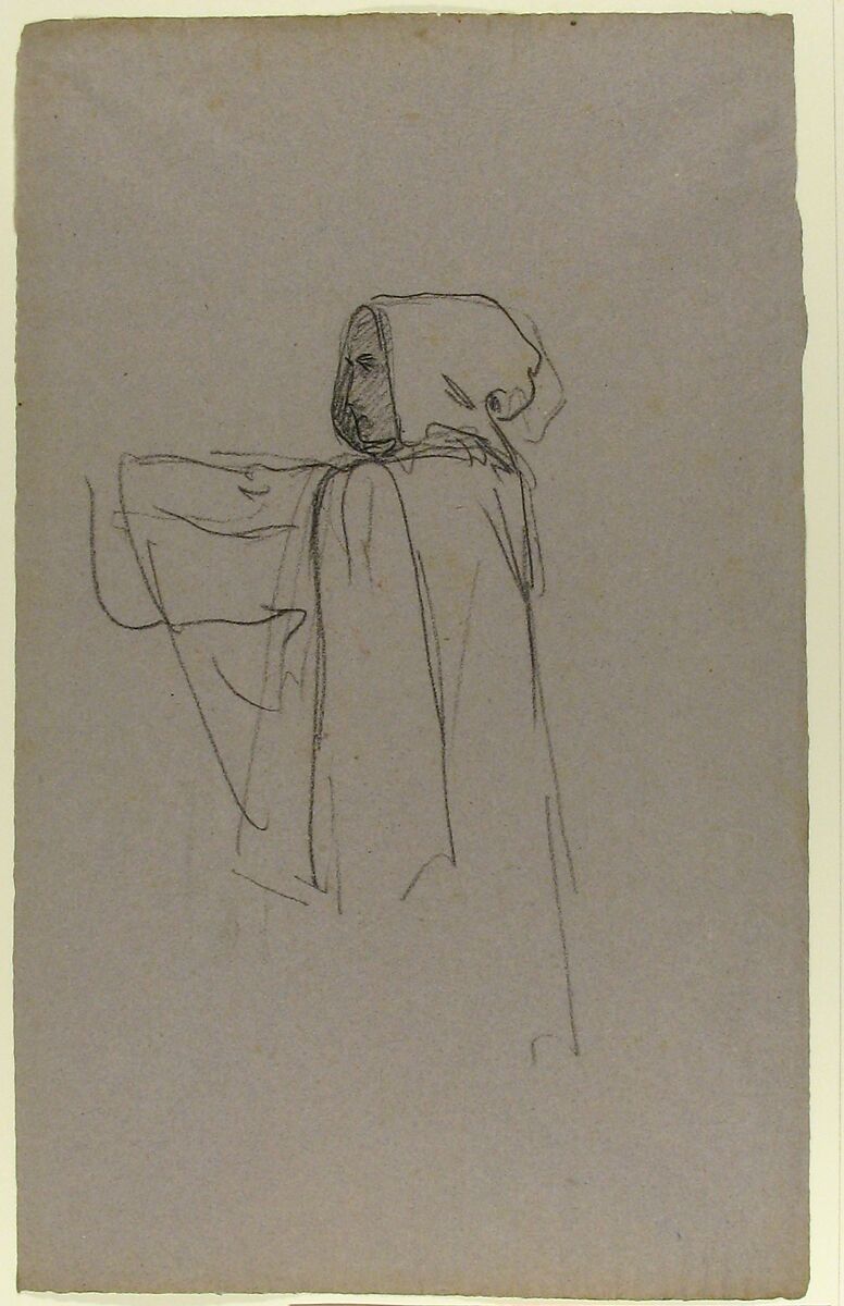 Monk (lower register); verso:  Drapery Study for a Bishop (lower register); (studies for wall paintings in the Chapel of Saint Remi, Sainte-Clotilde, Paris, 1858), Isidore Pils (French, Paris 1813/15–1875 Douarnenez), Black chalk on gray paper (recto); red chalk (verso)