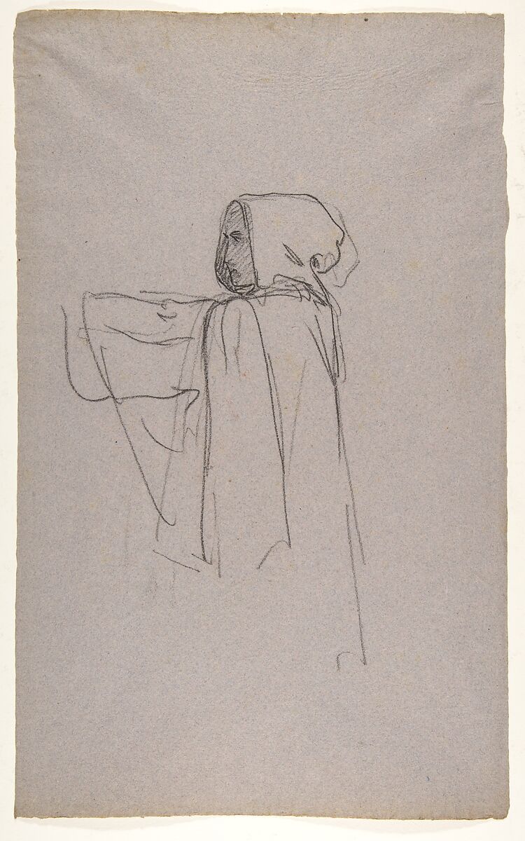 Monk (lower register); verso:  Drapery Study for a Bishop (lower register); (studies for wall paintings in the Chapel of Saint Remi, Sainte-Clotilde, Paris, 1858), Isidore Pils (French, Paris 1813/15–1875 Douarnenez), Black chalk on gray paper (recto); red chalk (verso) 