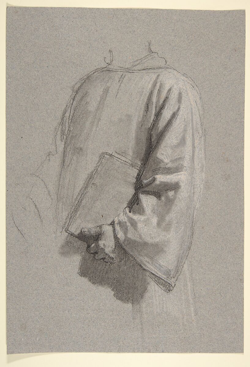 Drapery Study for a Cleric (lower register; study for wall paintings in the Chapel of Saint Remi, Sainte-Clotilde, Paris, 1858), Isidore Pils (French, Paris 1813/15–1875 Douarnenez), Black chalk, stumped, heightened with white chalk, on gray paper 