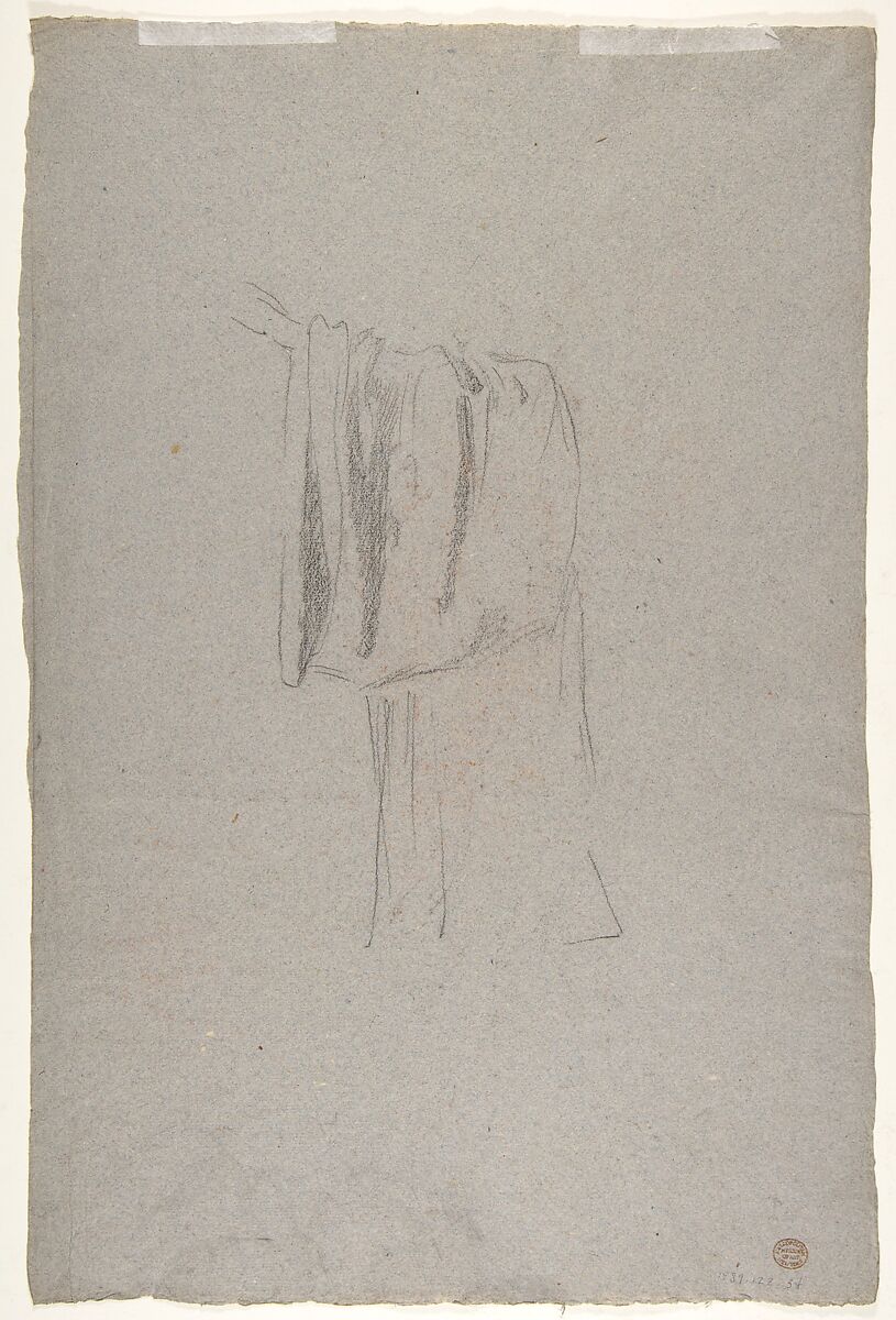 Drapery Study for a Cleric (lower register); verso:  Sleeve of a Cleric; (studies for wall paintings in the Chapel of Saint Remi, Sainte-Clotilde, Paris, 1858), Isidore Pils (French, Paris 1813/15–1875 Douarnenez), Black chalk, stumped, heightened with white chalk, on gray paper (recto); black chalk (verso)