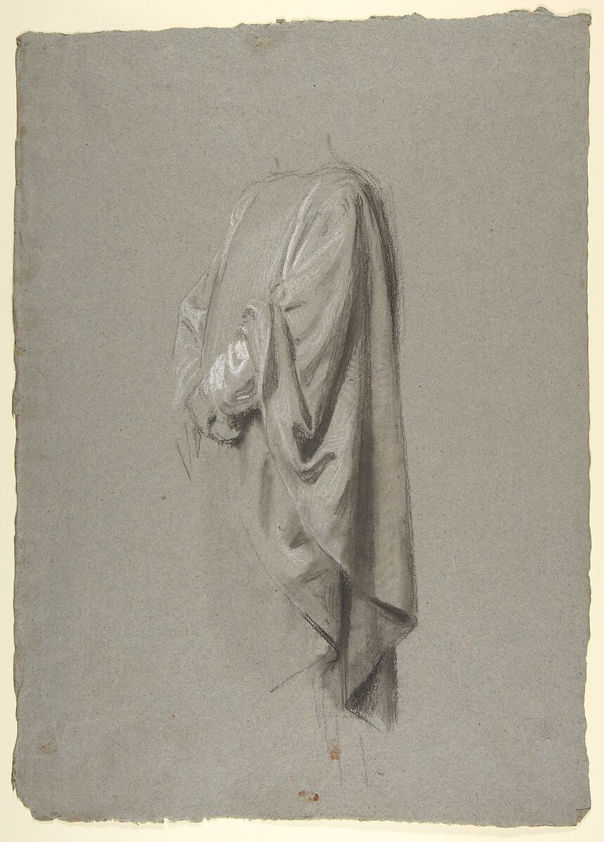 Drapery Study for a Cleric (lower register; study for wall paintings in the Chapel of Saint Remi, Sainte-Clotilde, Paris, 1858), Isidore Pils (French, Paris 1813/15–1875 Douarnenez), Black chalk, stumped, heightened with white chalk, on gray paper 