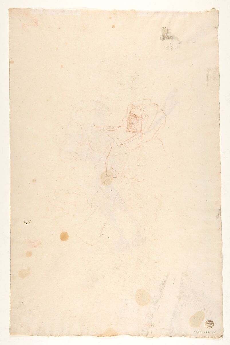Kneeling Woman (lower register); verso:  Kneeling Woman (lower register); (studies for wall paintings in the Chapel of Saint Remi, Sainte-Clotilde, Paris, 1858), Isidore Pils (French, Paris 1813/15–1875 Douarnenez), Red chalk (recto and verso)