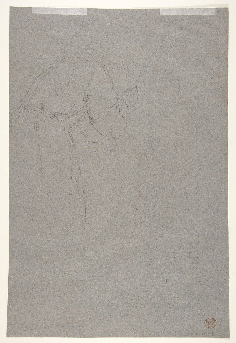 Cleric with Joined Hands (lower register?); verso: (same figure); (studies for wall paintings in the Chapel of Saint Remi, Sainte-Clotilde, Paris, 1858), Isidore Pils (French, Paris 1813/15–1875 Douarnenez), Black chalk, stumped, white chalk, on dark gray paper (recto); faint black chalk (verso)