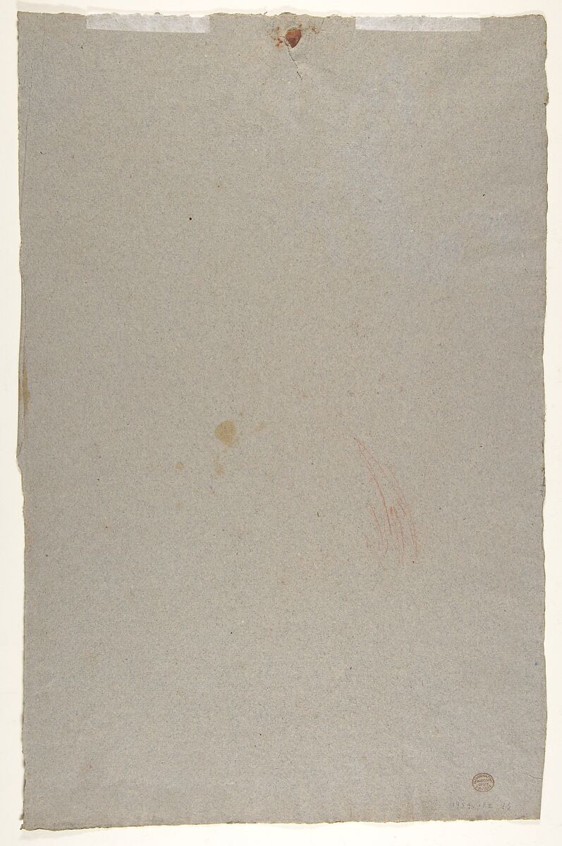 Angel (upper register; study for wall paintings in the Chapel of Saint Remi, Sainte-Clotilde, Paris, 1858), Isidore Pils (French, Paris 1813/15–1875 Douarnenez), Red chalk, stumped, heightened with white chalk and gouache, with traces of black chalk, on gray paper
