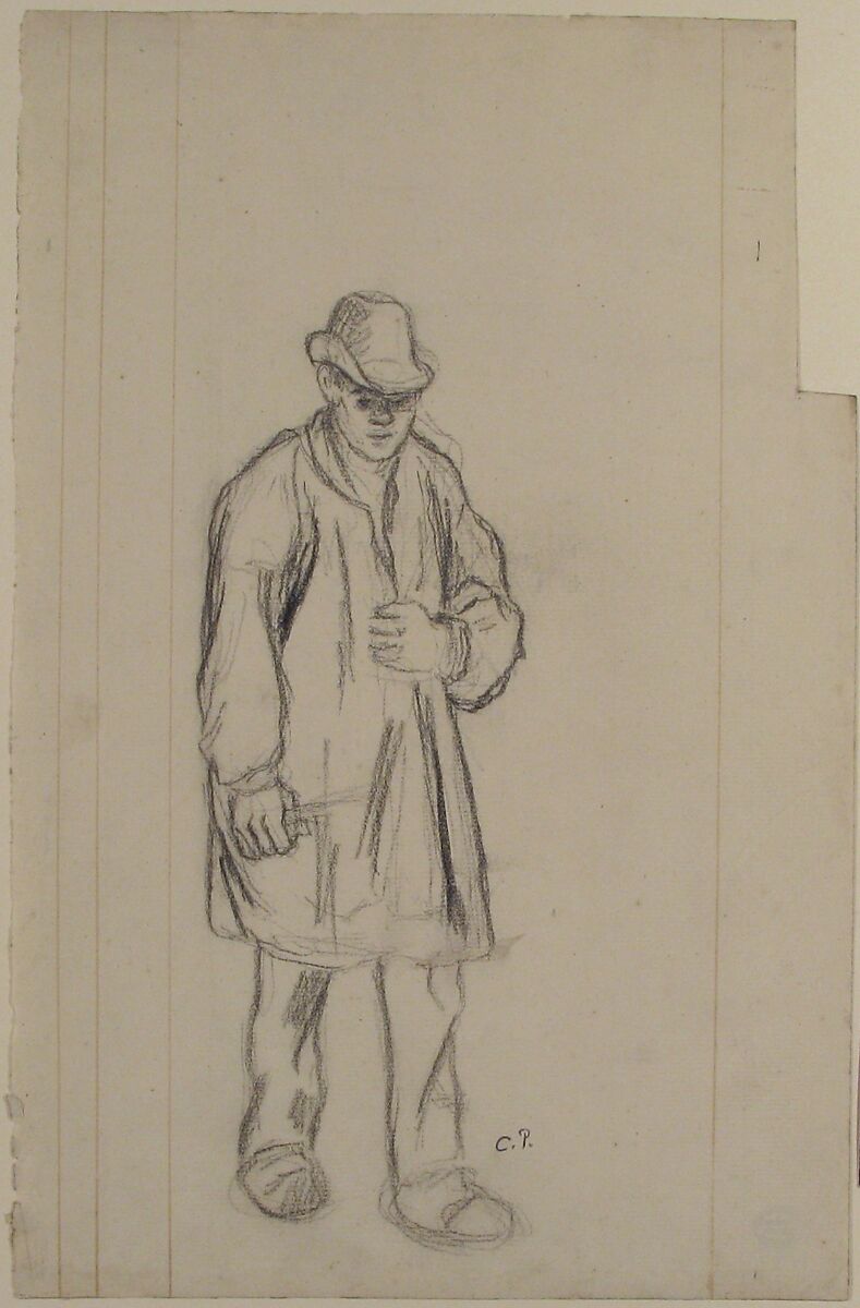 Peasant, Camille Pissarro (French, Charlotte Amalie, Saint Thomas 1830–1903 Paris), Black chalk on laid paper