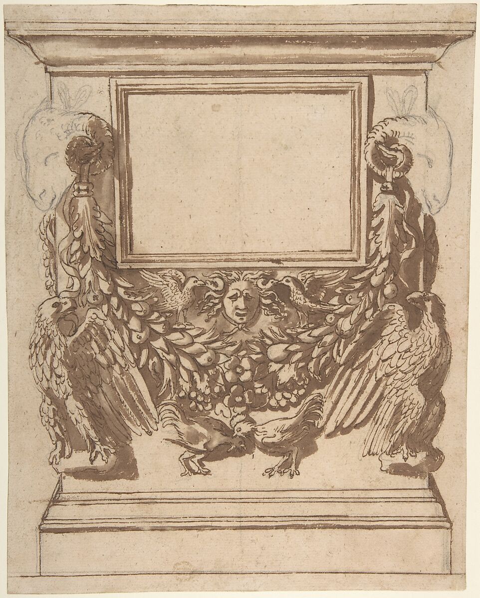Cinerary Urn, after the Antique, Circle of Nicolas Poussin (French, Les Andelys 1594–1665 Rome), Pen and brown ink, brush and brown wash, over black chalk 