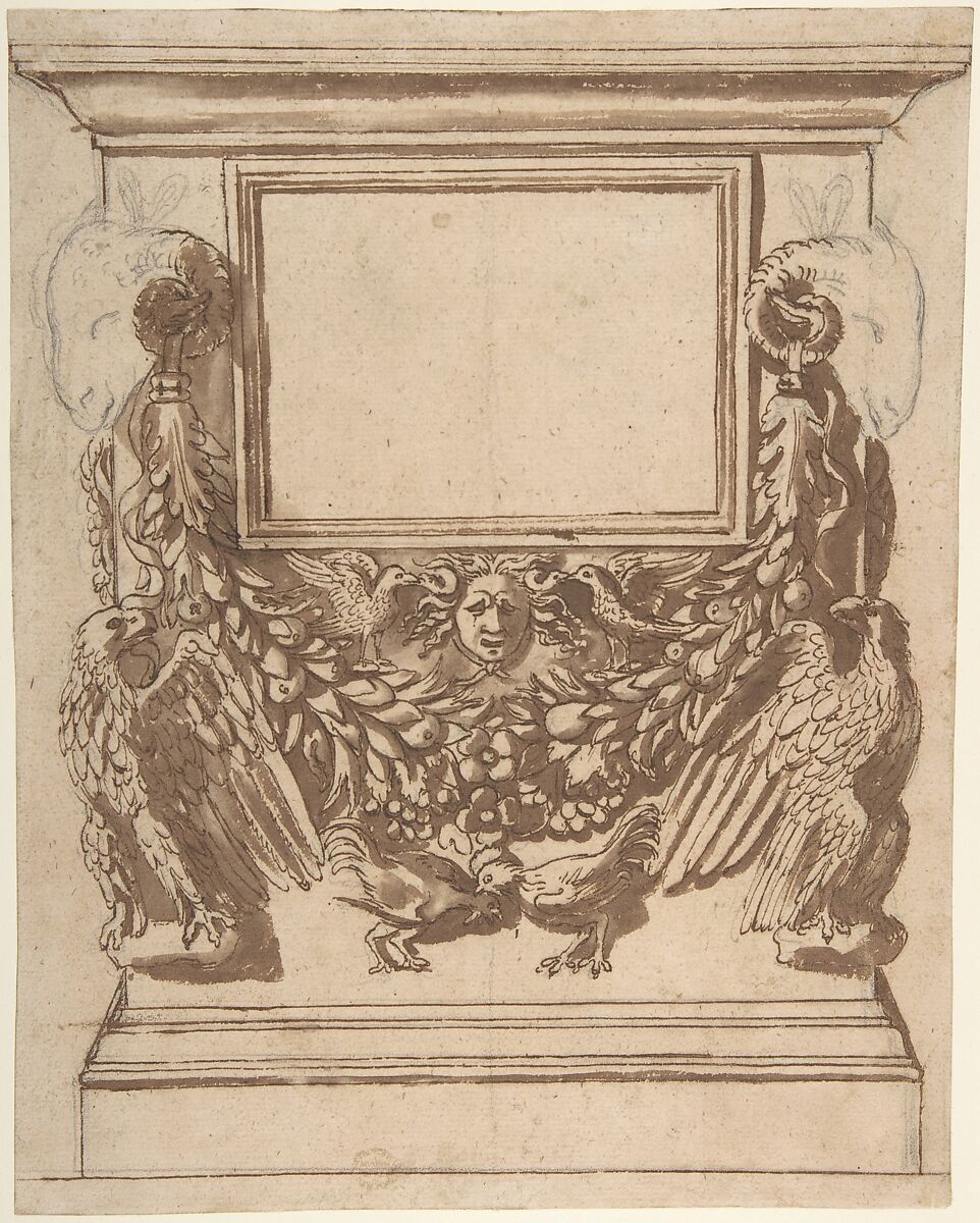 Cinerary Urn, after the Antique, Nicolas Poussin  French, Pen and brown ink, brush and brown wash, over black chalk