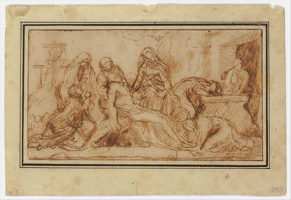 The Entombment, Nicolas Poussin (French, Les Andelys 1594–1665 Rome), Pen and brown ink