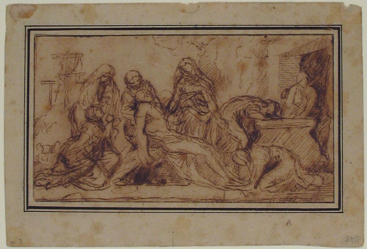 The Entombment, Nicolas Poussin (French, Les Andelys 1594–1665 Rome), Pen and brown ink