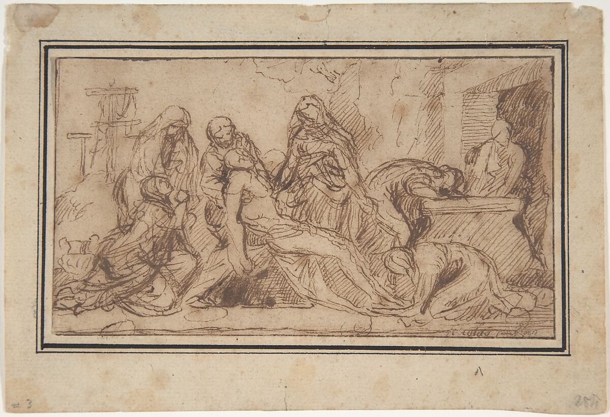 The Entombment, Nicolas Poussin (French, Les Andelys 1594–1665 Rome), Pen and brown ink 
