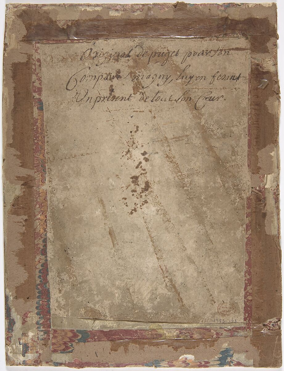 A Frigate at Sea, Pierre Puget (French, Château Follet 1620–1694 Fougette), Pen and black ink, gray wash, brown ink, over black chalk, on vellum.  Mounted on board.