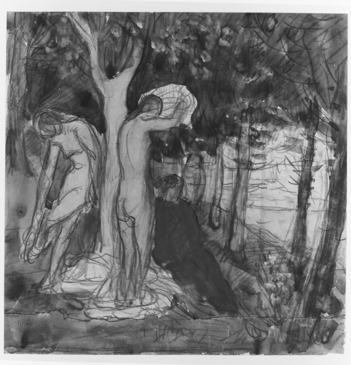 Bathers, Pierre Puvis de Chavannes (French, Lyons 1824–1898 Paris), Watercolor over graphite