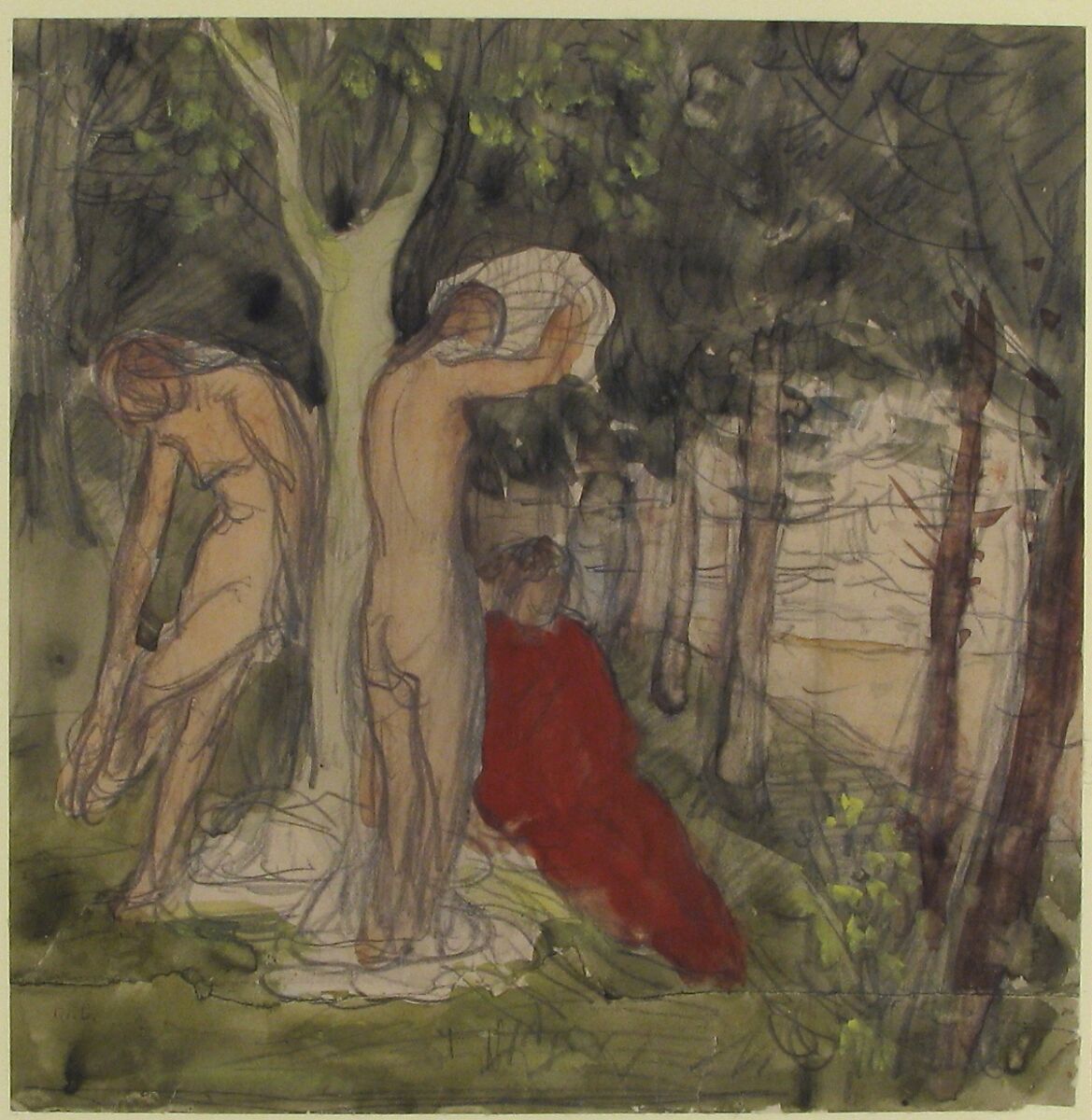 Bathers, Pierre Puvis de Chavannes (French, Lyons 1824–1898 Paris), Watercolor over graphite