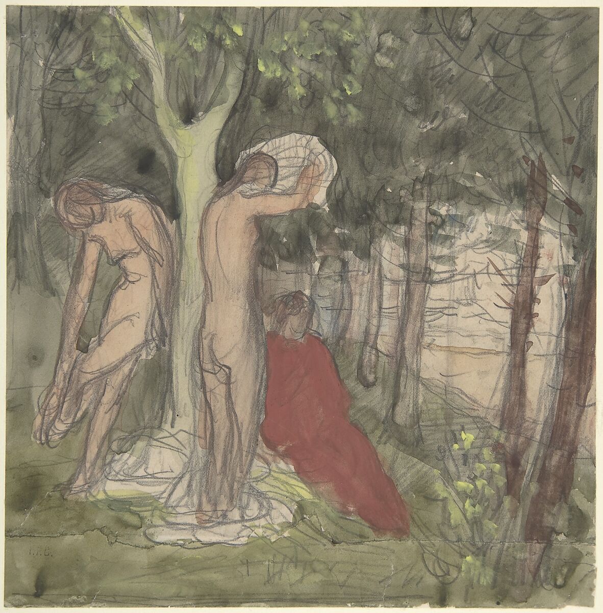 Bathers, Pierre Puvis de Chavannes (French, Lyons 1824–1898 Paris), Watercolor over graphite 