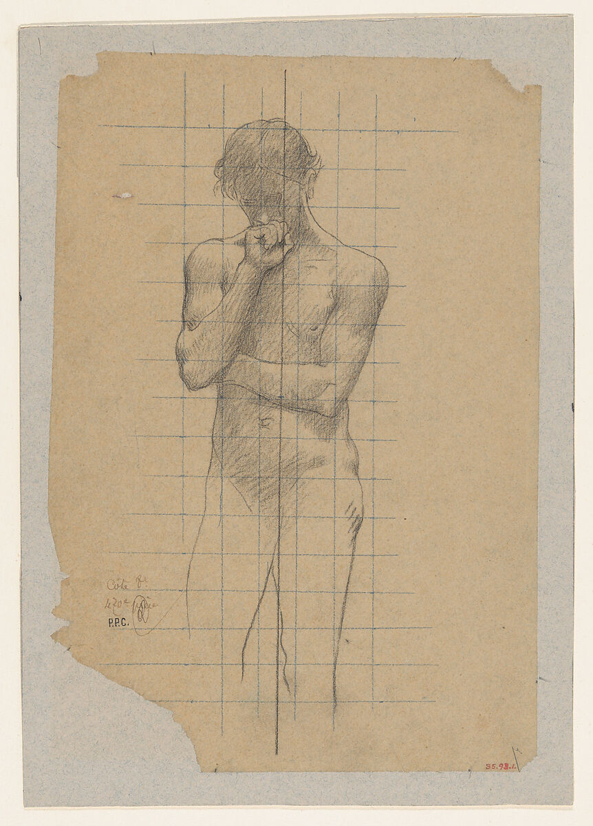 Study for Geometry in “The Sorbonne", Pierre Puvis de Chavannes (French, Lyons 1824–1898 Paris), Fabricated black crayon, squared with blue crayon 