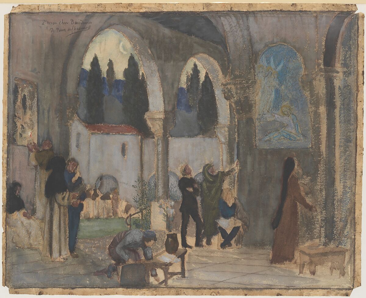 Christian Inspiration, Pierre Puvis de Chavannes (French, Lyons 1824–1898 Paris), Pastel over watercolor, gouache, on cream-colored paper 