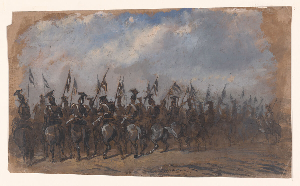 Squadron of Lancers, Auguste Raffet (French, Paris 1804–1860 Genoa), Oil paint and gouache on paper 
