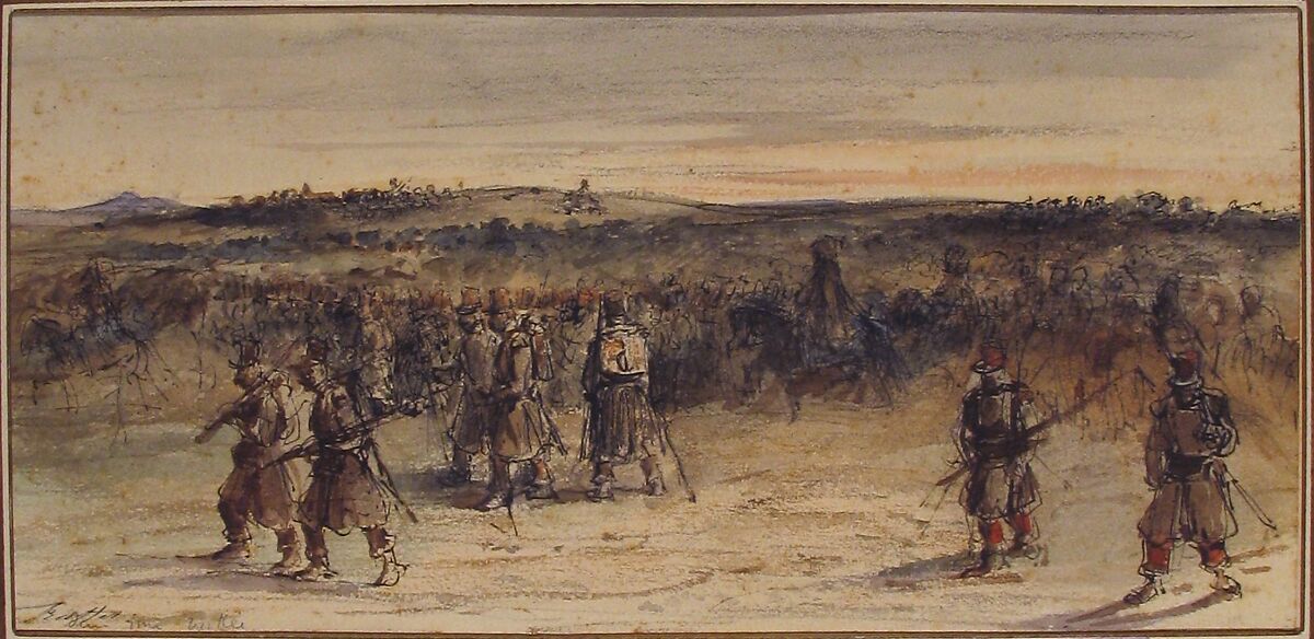 Prise de Constantine, Auguste Raffet (French, Paris 1804–1860 Genoa), Pen and black ink and watercolor