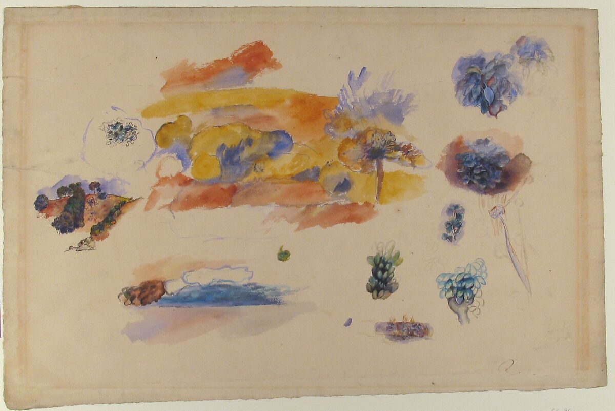 Studies of Landscape, Trees, and Exotic Fruit, Auguste Renoir (French, Limoges 1841–1919 Cagnes-sur-Mer), Watercolor and ink over graphite