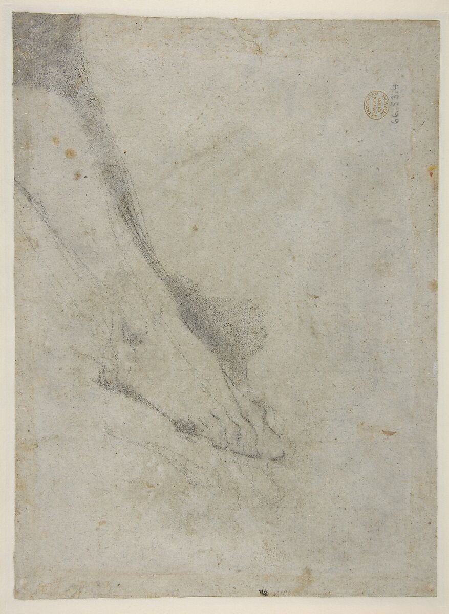 David With the Head of Goliath (recto); Study of Lower Leg and Right Foot (verso), Giovanni Battista Piazzetta (Italian, Venice 1682–1754 Venice), Charcoal, highlighted with white, on gray-blue paper faded to gray-brown (recto); black chalk (verso)