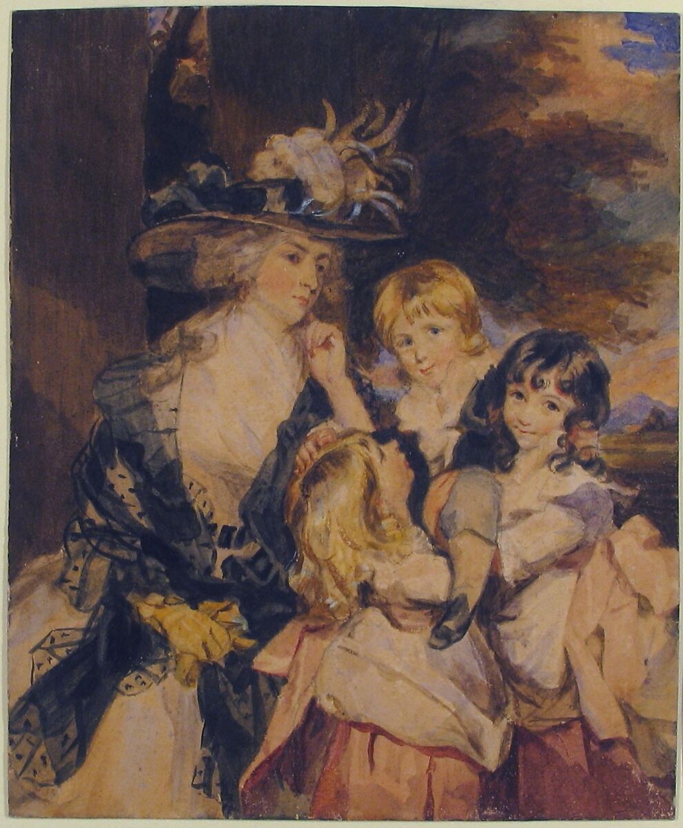 Lady Smith and Her Children, Simon Jacques Rochard (French, Paris 1788–1872 Brussels), Watercolor with touches of gouache, over black chalk on bristol board