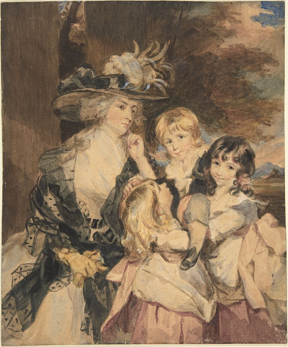Lady Smith and Her Children, Simon Jacques Rochard (French, Paris 1788–1872 Brussels), Watercolor with touches of gouache, over black chalk on bristol board 