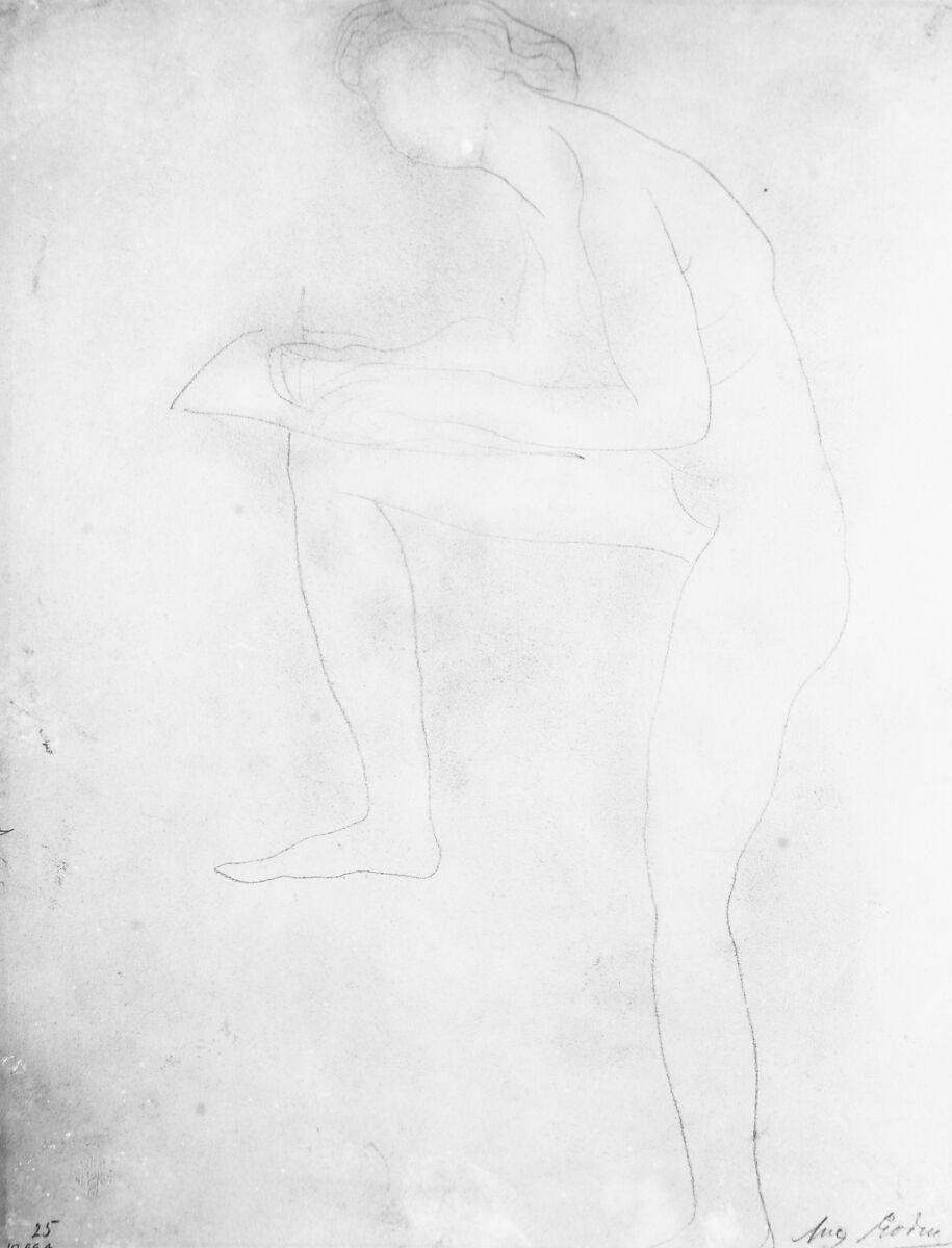 Sketch for Figure on Whistler Monument, Auguste Rodin (French, Paris 1840–1917 Meudon), Graphite, stumped, on cream paper
