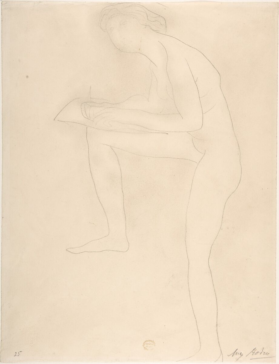 Sketch for Figure on Whistler Monument, Auguste Rodin (French, Paris 1840–1917 Meudon), Graphite, stumped, on cream paper 
