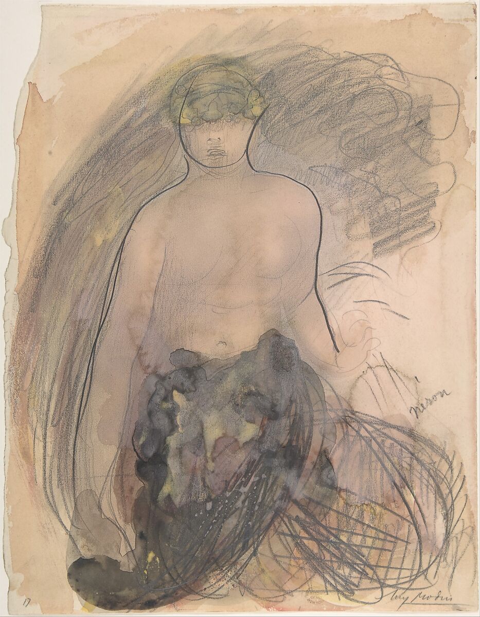 Nero, Auguste Rodin (French, Paris 1840–1917 Meudon), Graphite with stumping, watercolor, and gouache 