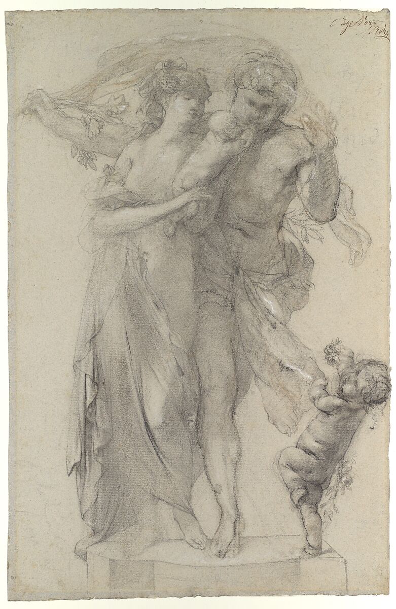 The Golden Age, Auguste Rodin (French, Paris 1840–1917 Meudon), Black chalk heightened with white on faded blue paper